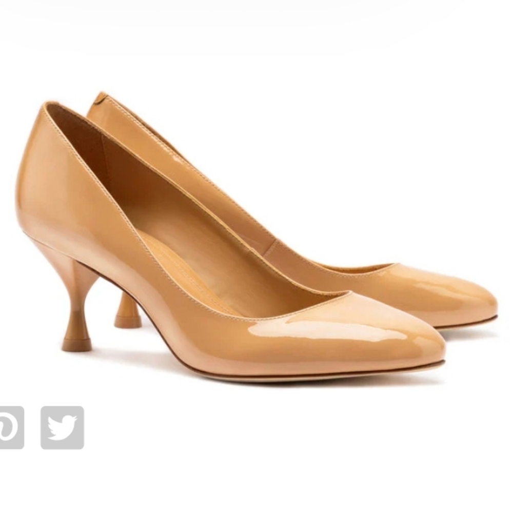 New! Designer Larroudé Michelle Lo Pump In Tan Patent Leather Y2K Cottage Core